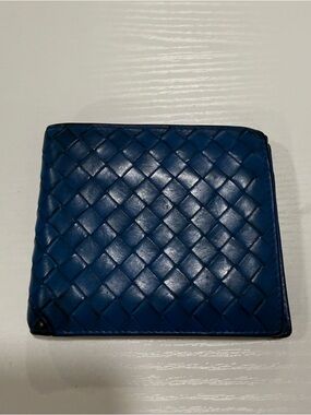 Bottega Veneta Blue Intrecciato Woven Leather Wallet